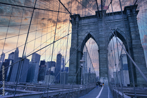 New York Brooklyn bridge at sunset