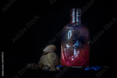 Skull bottle composition with water swirl