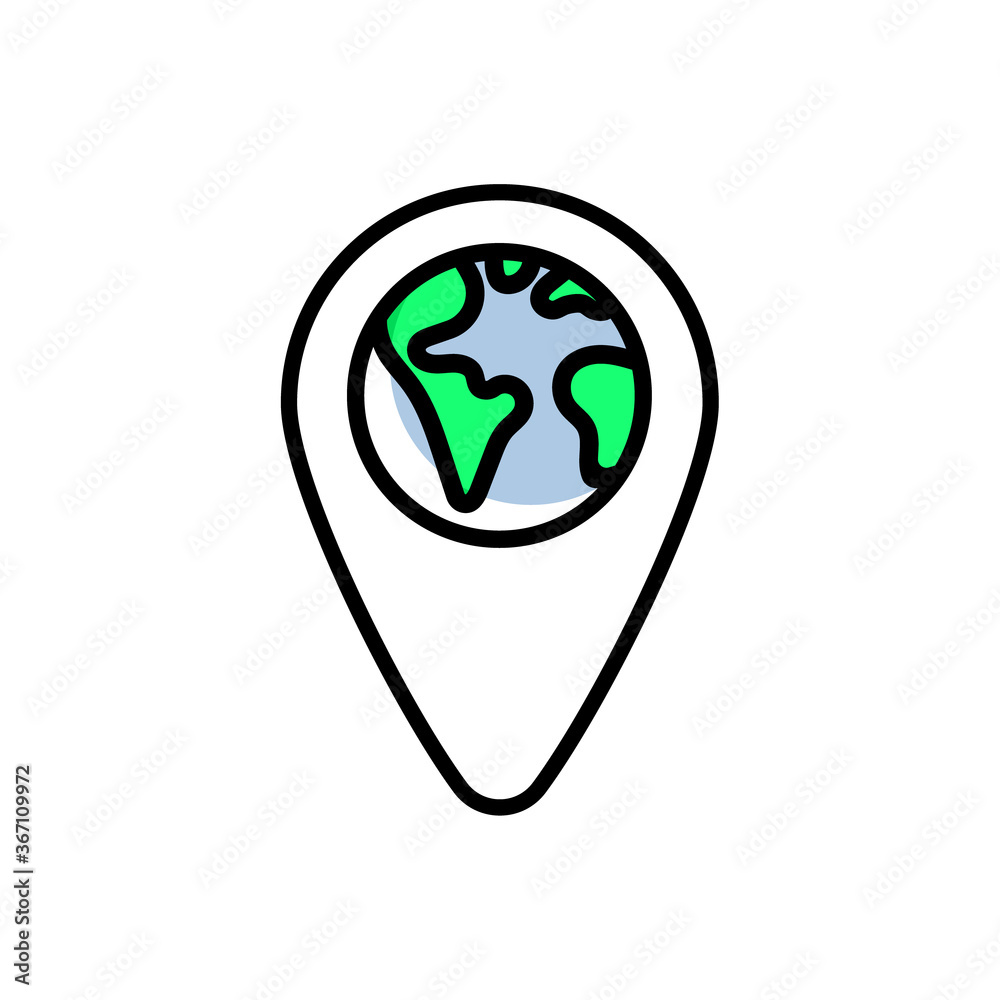 Earth in pin. Vector illustration in flat, linear design isolated on white background. Modern design. Earth in pin. Vector illustration in flat, linear design isolated on white background. Modern design.