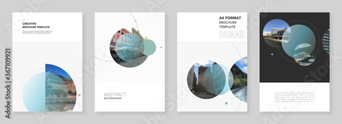 A4 brochure layout of covers design templates for flyer leaflet, A4 brochure, report, magazine cover, book design with abstract circle banners. Social media web banner. Social network photo frame.