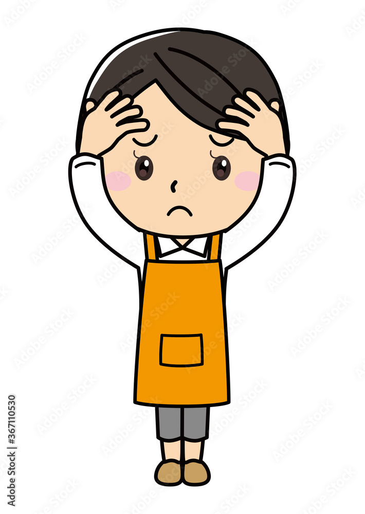Obraz premium 女の子01_09(エプロン姿でポーズをとる困った顔の女性シリーズ)