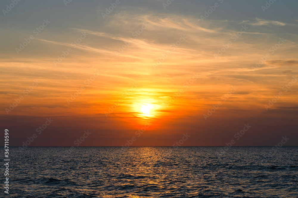 Beautiful orange sunset, Baltic Sea during sunset