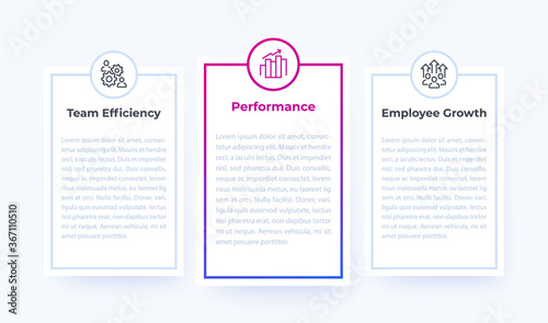 Team efficiency, Performance and Employee Growth banners with line icons