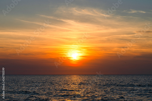 Fototapeta Naklejka Na Ścianę i Meble -  Beautiful orange sunset, Baltic Sea during sunset