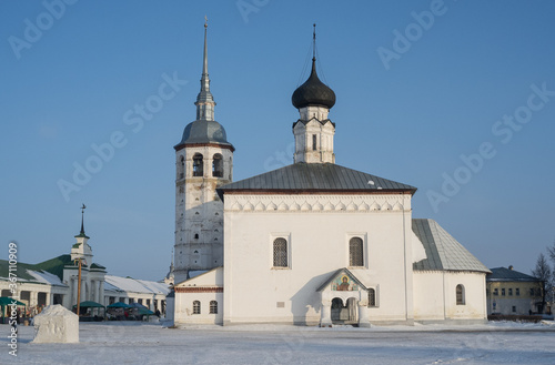 View of the Orthodox Kazan Church in Suzdal in winter.
