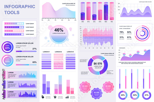 Bundle infographic UI, UX, KIT elements. Different charts, diagrams, workflow, flowchart, timeline, schemes, marketing icons, graphs and bars design template. Vector info graphic and infographics set.