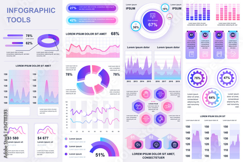 Bundle infographic UI, UX, KIT elements. Different charts, diagrams, workflow, flowchart, timeline, schemes, marketing icons, graphs and bars design template. Vector info graphic and infographics set.