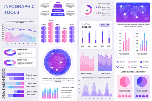 Bundle infographic UI, UX, KIT elements. Different charts, diagrams, workflow, flowchart, timeline, schemes, marketing icons, graphs and bars design template. Vector info graphic and infographics set.