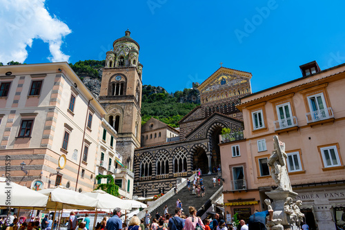 Italy, Campania, Amalfi - 16 August 2019 - The town of Amalfi with its beautiful church