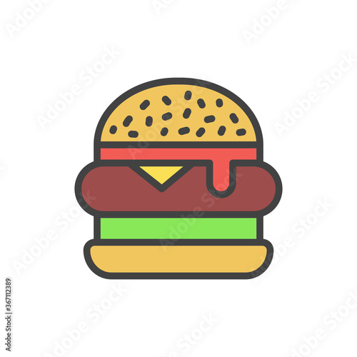 Outlined symbol of a hamburger. Color vector icon.