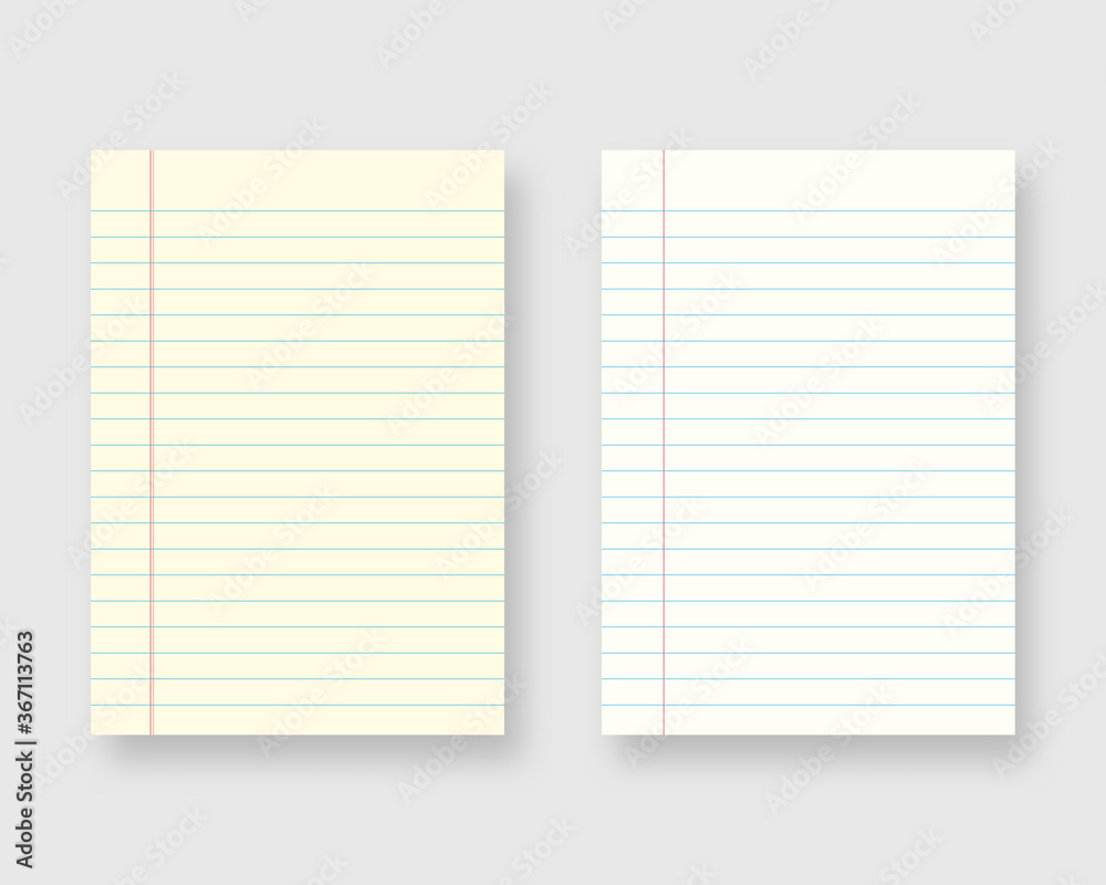 Notebook paper set. Sheet of lined paper template. Mockup isolated. Template design. Realistic vector illustration. Notebook paper set. Sheet of lined paper template. Mockup isolated. Template design. Realistic vector illustration.