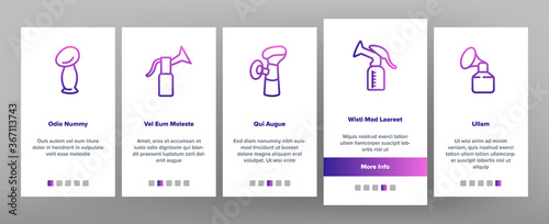 Breast Pump Device Onboarding Mobile App Page Screen Vector. Automatical And Manual Breast Pump Equipment For Mother Breast Maternity Milk Illustrations