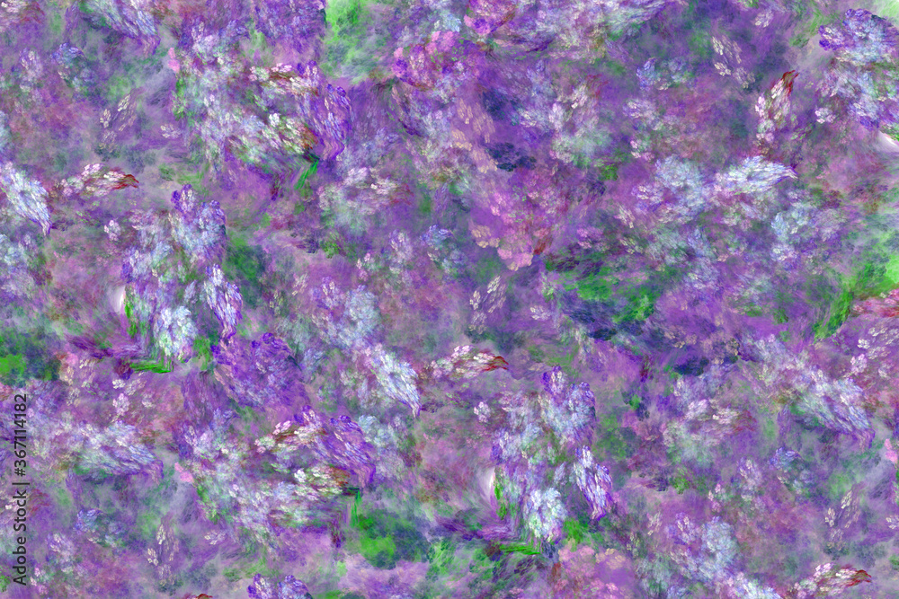 Lilac abstract spring background stylized as a watercolor drawing with spots similar to lilac flowers and leaves. 3d rendering. 3d illustration.