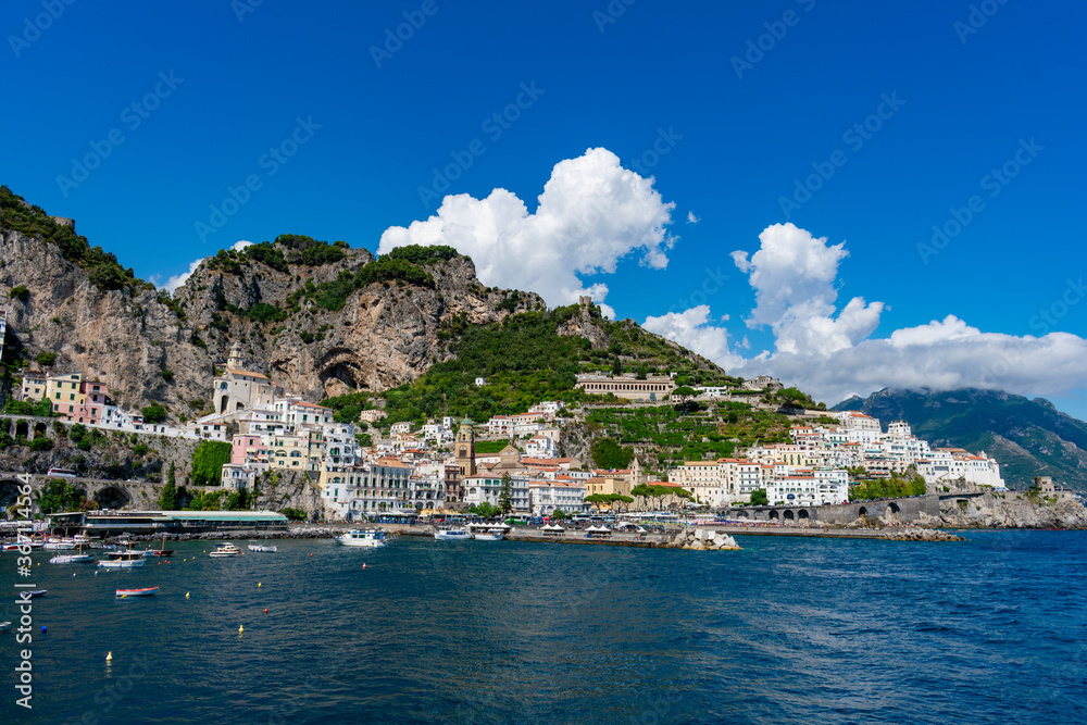 Italy, Campania, Amalfi - 16 August 2019 - The beautiful Amalfi seen from the sea