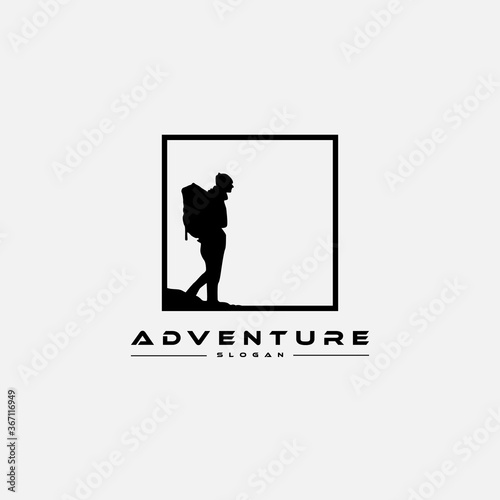 adventure logo design templates, with the icon of people in mountain climbing