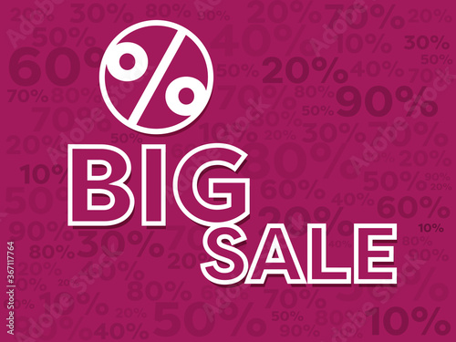 Purple big sale background with small percent.  Banner with percentage for sales or promotion.