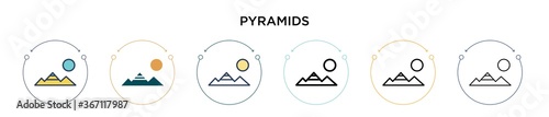 Pyramids icon in filled, thin line, outline and stroke style. Vector illustration of two colored and black pyramids vector icons designs can be used for mobile, ui, web