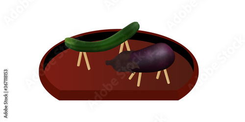 精霊馬のアナログ風ベクターイラスト