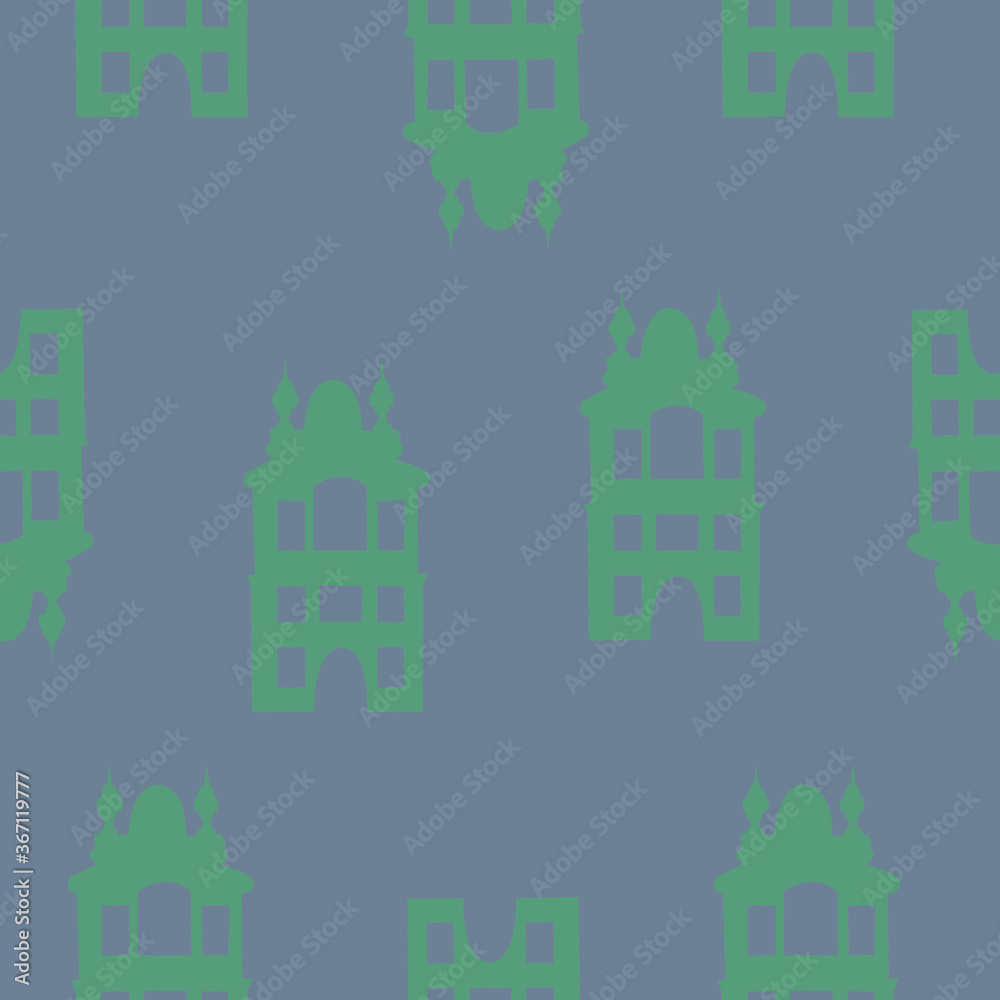 Seamless vector pattern with house symbol on a dark background.