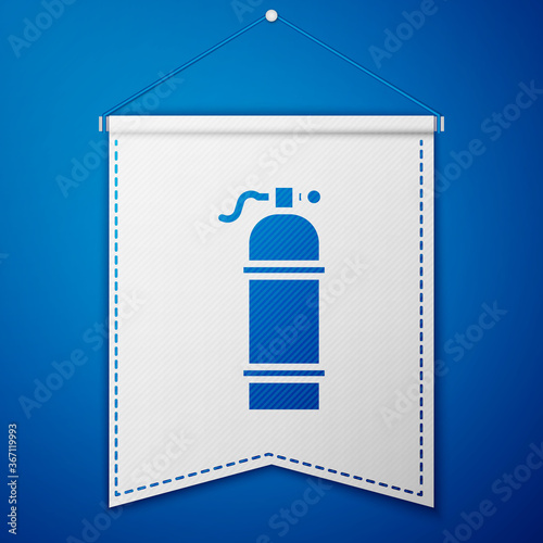 Blue Aqualung icon isolated on blue background. Oxygen tank for diver. Diving equipment. Extreme sport. Sport equipment. White pennant template. Vector Illustration.