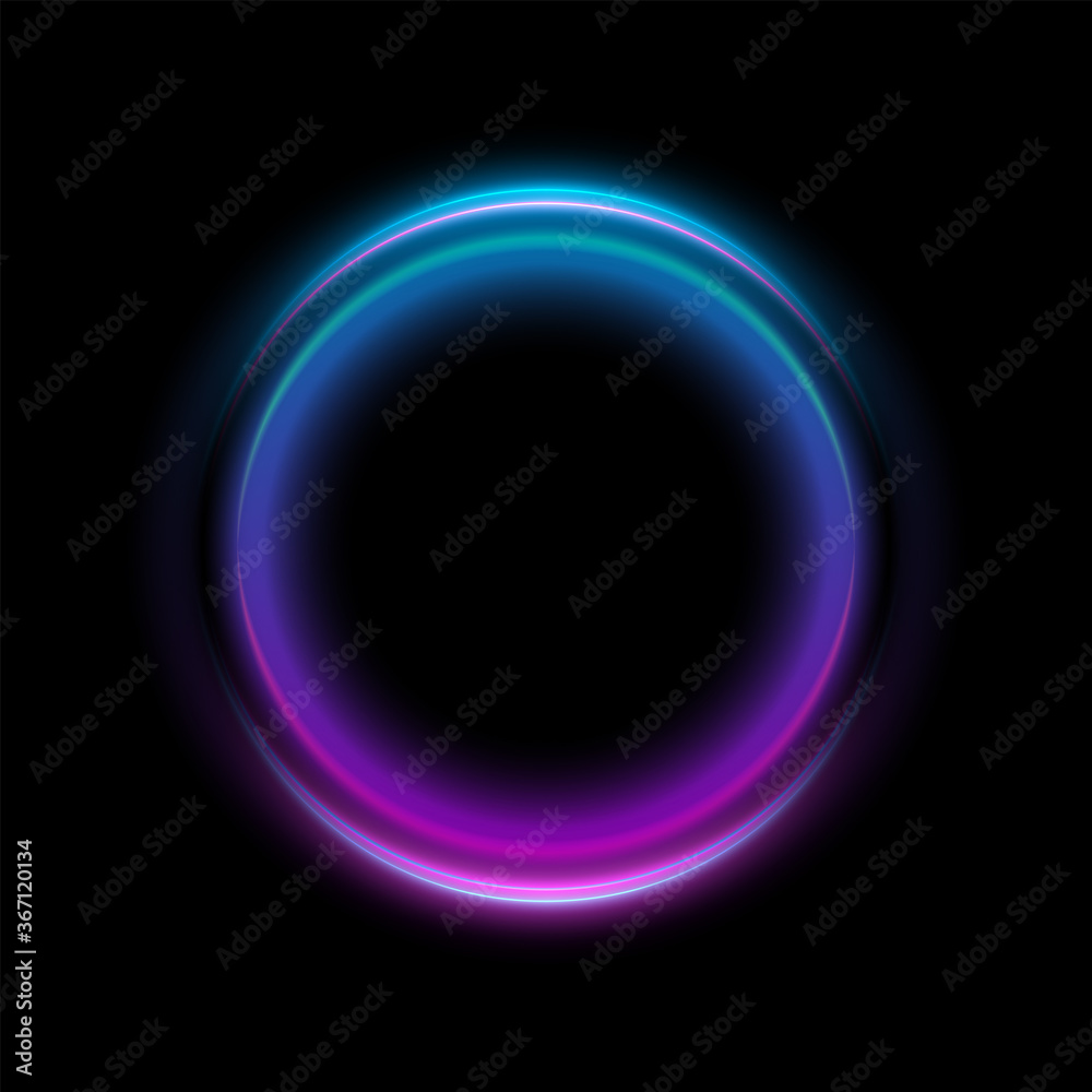 Abstract Neon Circles Banner. Blank 3d Light With Shining Neon Effect. Techno Frame With Glowing On Black Backdrop. Vector illustration. Abstract Neon Circles Banner. Blank 3d Light With Shining Neon Effect. Techno Frame With Glowing On Black Backdrop. Vector illustration.