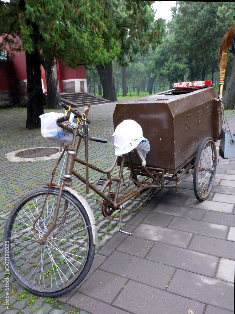 Bicycle fitted out for street cleaning in China