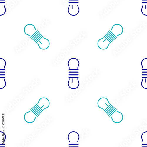 Blue Climber rope icon isolated seamless pattern on white background. Extreme sport. Sport equipment. Vector Illustration.