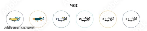 Pike icon in filled, thin line, outline and stroke style. Vector illustration of two colored and black pike vector icons designs can be used for mobile, ui, web