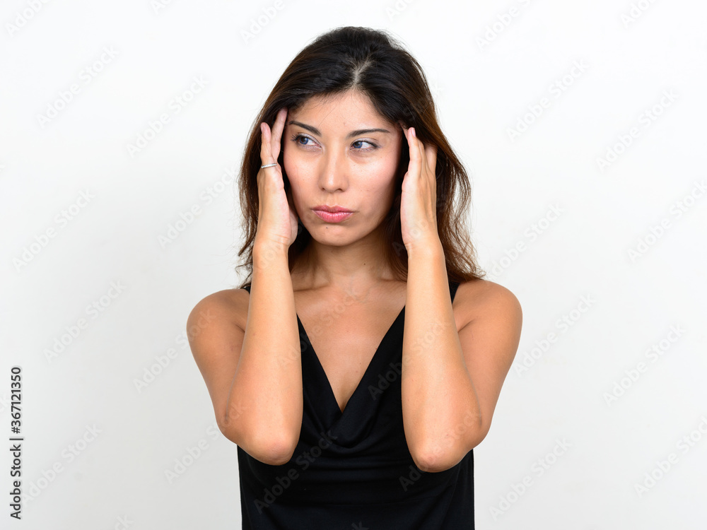 Portrait of stressed young woman having headache Portrait of stressed young woman having headache