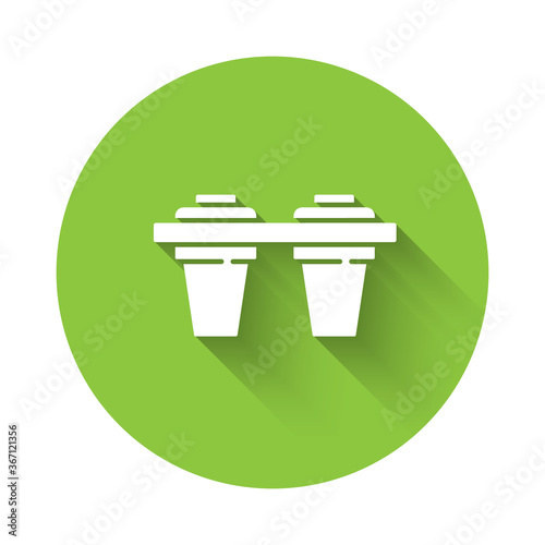 White Water filter icon isolated with long shadow. System for filtration of water. Reverse osmosis system. Green circle button. Vector Illustration.