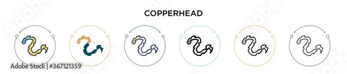 Copperhead icon in filled, thin line, outline and stroke style. Vector illustration of two colored and black copperhead vector icons designs can be used for mobile, ui, web