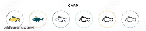 Carp icon in filled, thin line, outline and stroke style. Vector illustration of two colored and black carp vector icons designs can be used for mobile, ui, web