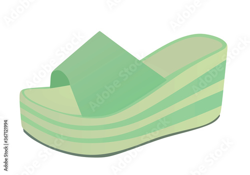 Green striped woman sandal. vector illustration