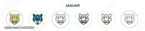 Jaguar icon in filled, thin line, outline and stroke style. Vector illustration of two colored and black jaguar vector icons designs can be used for mobile, ui, web