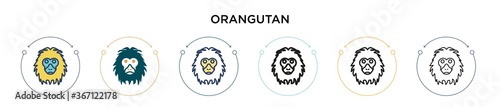 Orangutan icon in filled, thin line, outline and stroke style. Vector illustration of two colored and black orangutan vector icons designs can be used for mobile, ui, web
