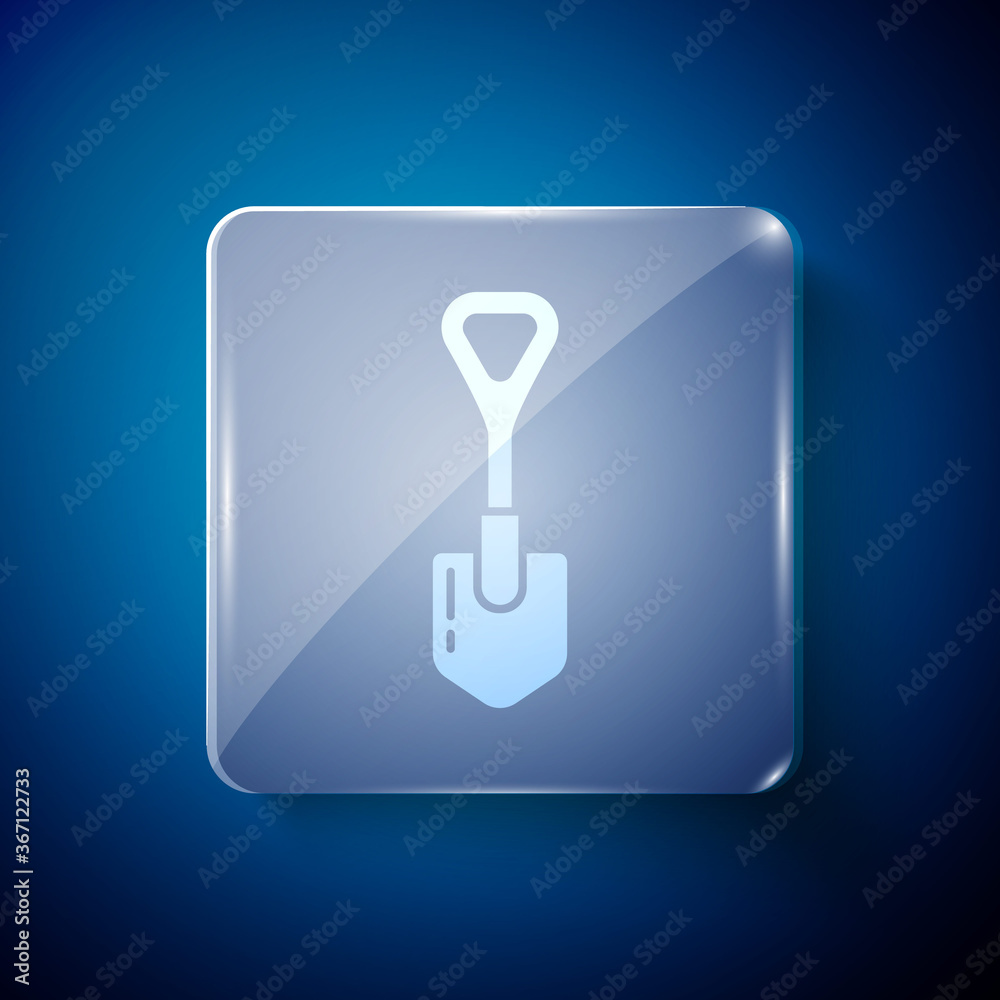 White Shovel icon isolated on blue background. Gardening tool. Tool for horticulture, agriculture, farming. Square glass panels. Vector Illustration. White Shovel icon isolated on blue background. Gardening tool. Tool for horticulture, agriculture, farming. Square glass panels. Vector Illustration.