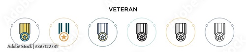 Veteran icon in filled, thin line, outline and stroke style. Vector illustration of two colored and black veteran vector icons designs can be used for mobile, ui, web