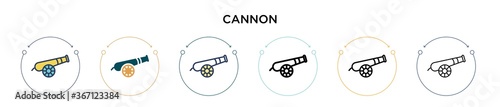 Cannon icon in filled, thin line, outline and stroke style. Vector illustration of two colored and black cannon vector icons designs can be used for mobile, ui, web