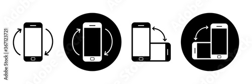 Rotate smartphone icon set. Mobile screen rotation. Horisontal rotation icons isolated on white background.