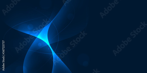 Glow curve line and bokeh circle on dark blue abstract background.