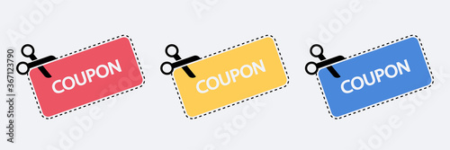 Coupon vector icon set.Vector Discount Coupons icons in flat design. Vector Illustration of a cut out coupon shape with scissors.