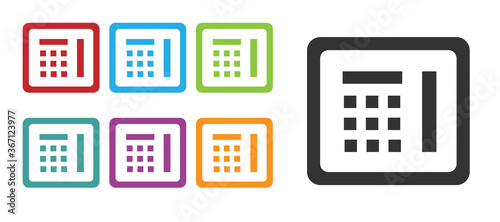 Black Safe icon isolated on white background. The door safe a bank vault with a combination lock. Reliable Data Protection. Set icons colorful. Vector Illustration.