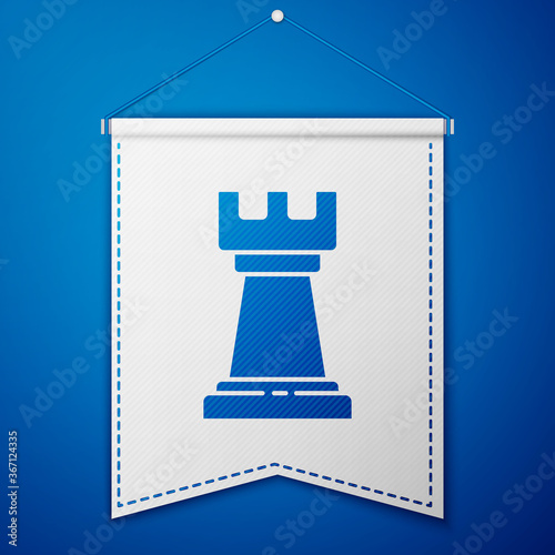 Blue Business strategy icon isolated on blue background. Chess symbol. Game, management, finance. White pennant template. Vector Illustration.