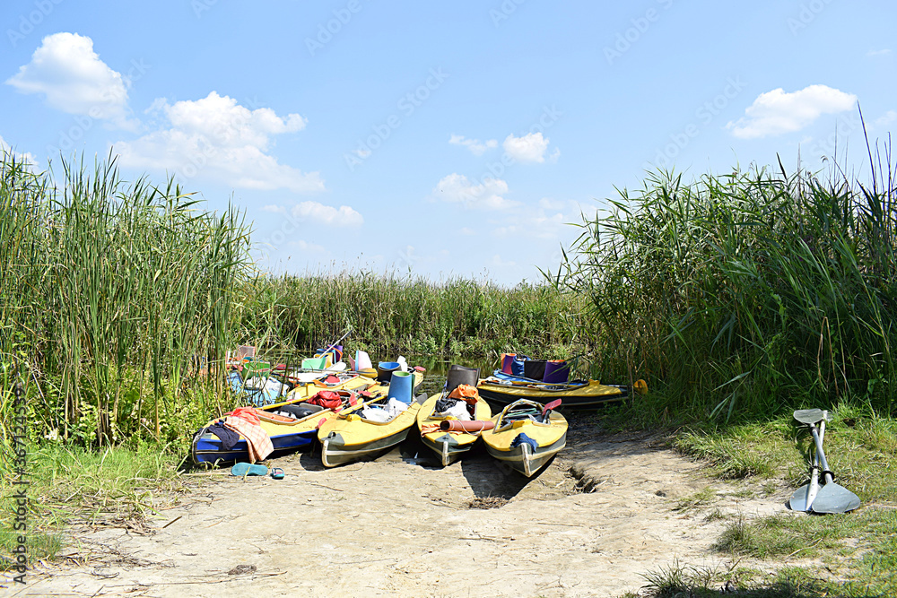 custom made wallpaper toronto digitalKayaks on the beach during a stop.