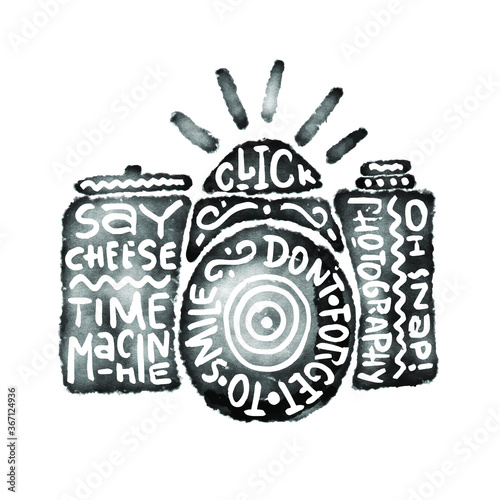 Calligraphic brush camera graphic design concept, logo vector set.