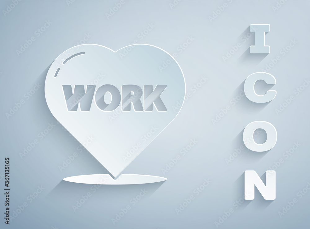 Paper cut Heart with text work icon isolated on grey background. Paper art style. Vector Illustration. Paper cut Heart with text work icon isolated on grey background. Paper art style. Vector Illustration.