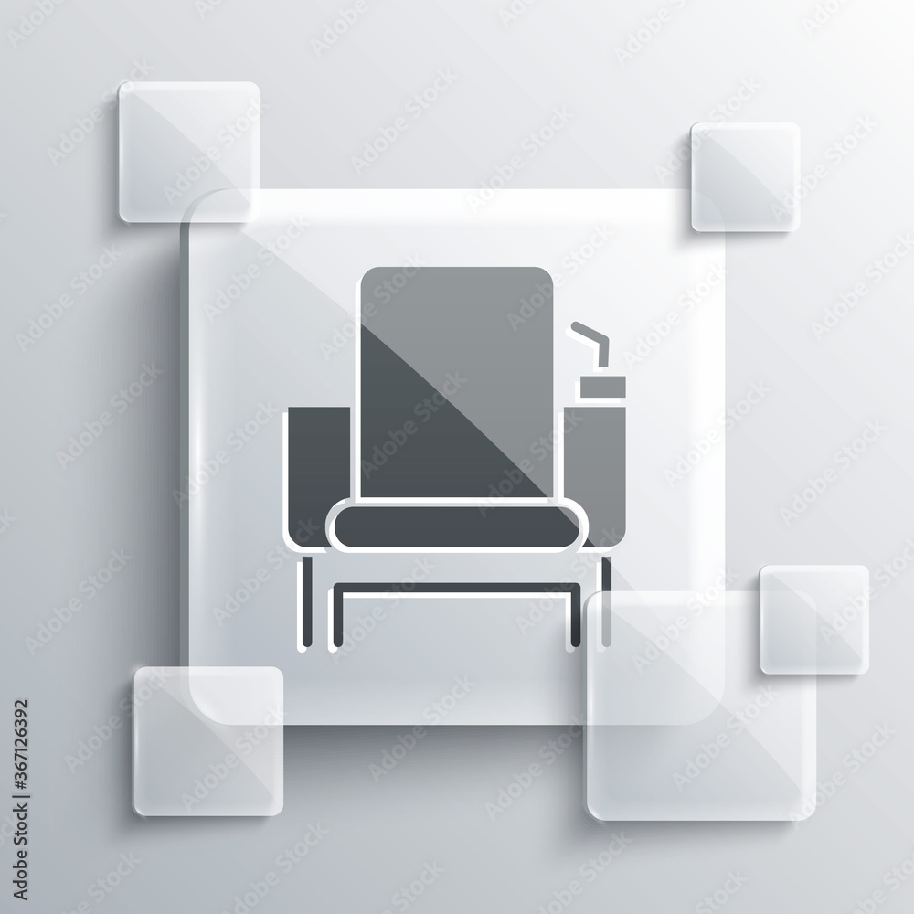 Grey Cinema chair icon isolated on grey background. Square glass panels. Vector Illustration. Grey Cinema chair icon isolated on grey background. Square glass panels. Vector Illustration.