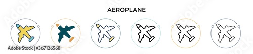 Aeroplane icon in filled, thin line, outline and stroke style. Vector illustration of two colored and black aeroplane vector icons designs can be used for mobile, ui, web