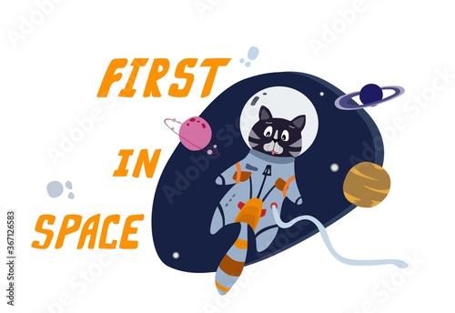 Fun cat astronaut in space. Vector cartoon charters. Editable vector illustration.