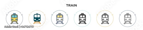 Train icon in filled, thin line, outline and stroke style. Vector illustration of two colored and black train vector icons designs can be used for mobile, ui, web
